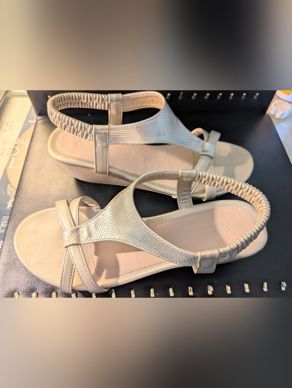 Women's Metallic Ivory Slingback Sandals with Elastic Heel
